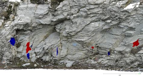 Vue d'un affleurement de roche pegmatite, montrant des cristaux de tourmaline intégrés dans la matrice rocheuse.