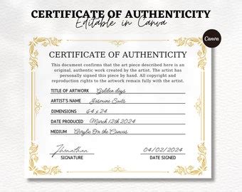 Exemple de certificat d'authenticité pour un bijou