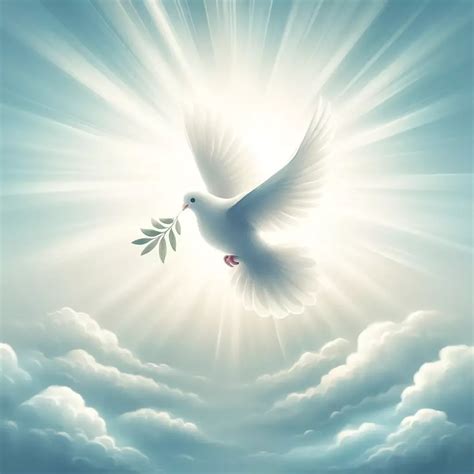 Représentation d'un ange avec une colombe, symbole de paix et de protection.