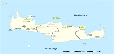 Carte archéologique de la Crète avec le site de Phaistos mis en évidence