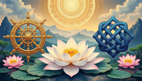 Infographie expliquant la signification des principaux symboles bouddhistes présents sur les amulettes.