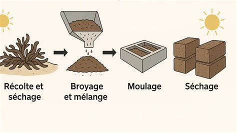 Infographie montrant les étapes de transformation du marbre brut en perles polies et traitées.