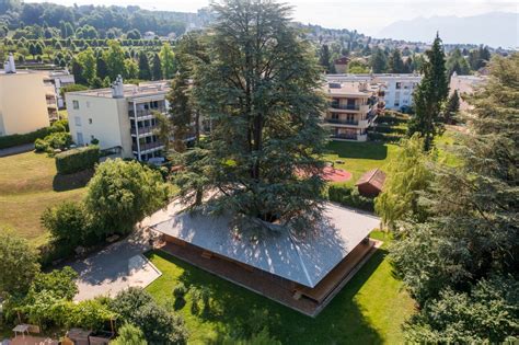Vue extérieure de La Maison du Cèdre Bleu, un bâtiment accueillant et bien entretenu.