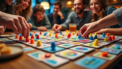 Groupe de résidents participant à une activité de jeux de société dans une salle d'animation lumineuse.