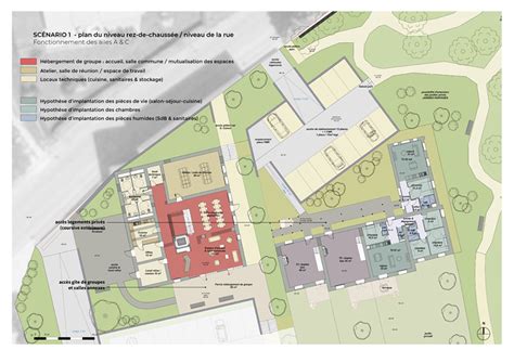 Plan schématique de l'organisation des deux bâtiments de La Maison du Cèdre Bleu, avec l'unité Alzheimer.