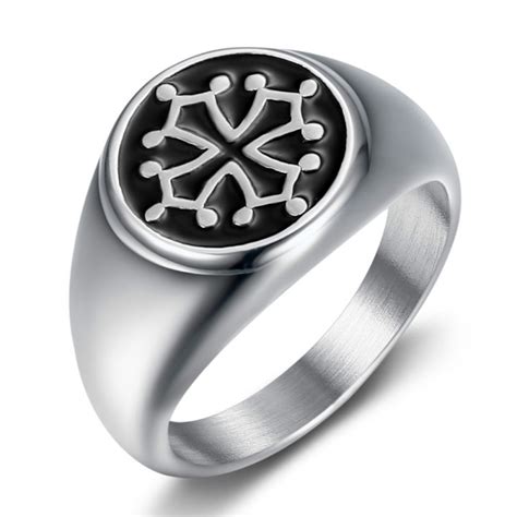 Bague en acier inoxydable ornée de la croix occitane