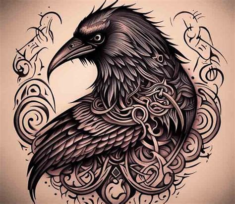 Représentation stylisée d'un corbeau viking dans un style d'art contemporain.