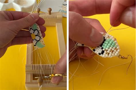 Ensemble d'outils pour le tissage de perles Miyuki : coupelles de tri, aiguilles, fils et brûle-fil.