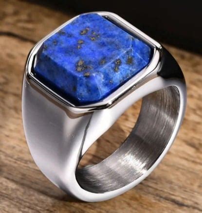 Bague chevalière homme en acier avec pierre bleue lapis-lazuli