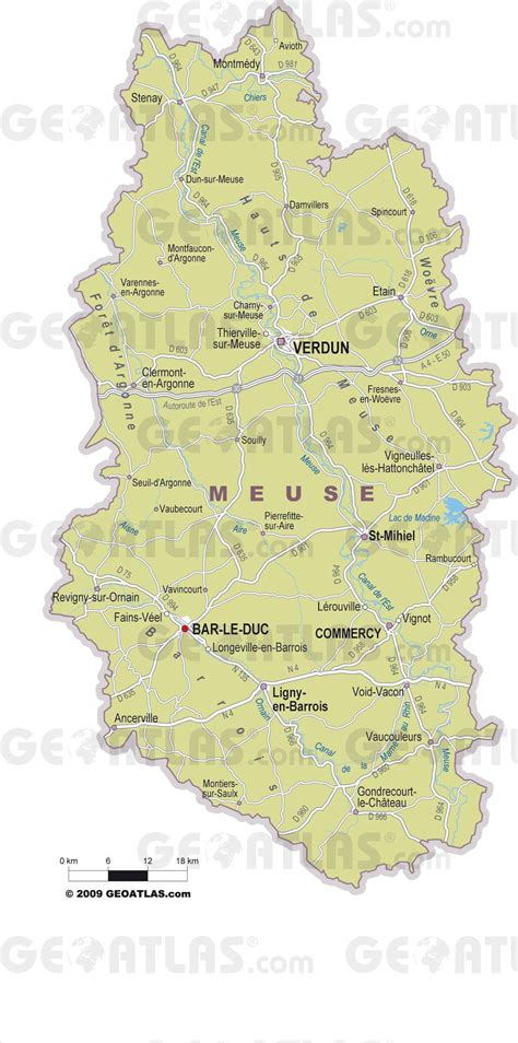 Carte de la Meuse (55) mettant en évidence Verdun et les communes environnantes mentionnées