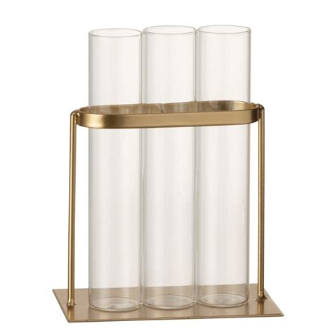 Vase soliflore en verre avec détails en métal doré brossé, silhouette profilée.