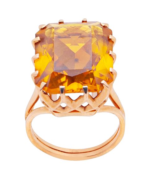 Bague de fiançailles Cartier en or jaune 18 carats avec une citrine taille carrée