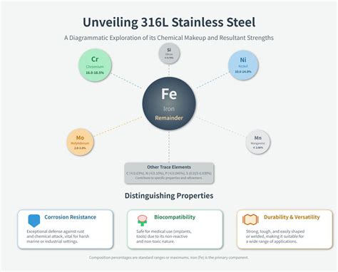 Infographie comparant les propriétés de l'acier chirurgical 316L avec d'autres métaux utilisés en bijouterie.