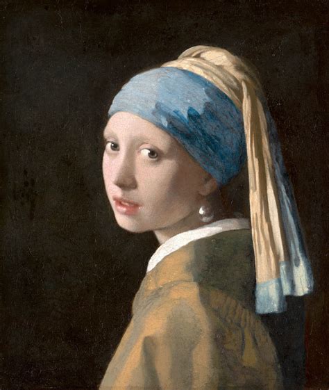 Détail du turban bleu outremer et du tissu jaune dans La Jeune Fille à la perle