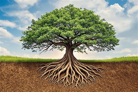 Représentation stylisée de l'Arbre de Vie avec des racines profondes et des branches s'étendant vers le ciel