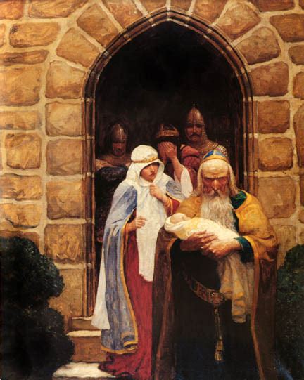 Illustration de la naissance du roi Arthur et de sa remise à Merlin