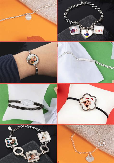 Montage de différents exemples de bracelets personnalisés pour bébé avec des gravures variées.