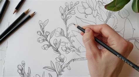 Illustration d'une main d'artiste dessinant un bijou complexe avec des outils fins.