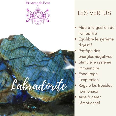 Infographie illustrant les bienfaits de la labradorite pour la santé et le bien-être