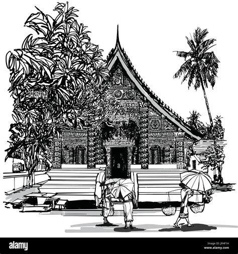 Illustration de moines bouddhistes dans un temple thaïlandais