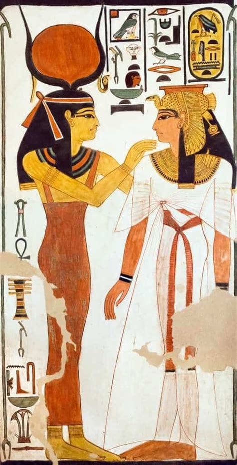 Représentation stylisée de la déesse égyptienne Hathor portant des bijoux en turquoise.
