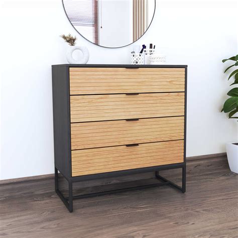 Commode 4 tiroirs en métal noir, style contemporain.
