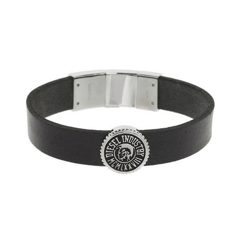 Bracelet homme Diesel en cuir noir avec fermeture à pression