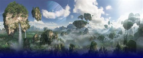 Illustration représentant la planète Pandora avec sa flore luxuriante et ses montagnes flottantes