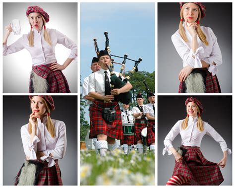 Schéma des éléments traditionnels d'une tenue de mariage écossaise avec kilt et accessoires.