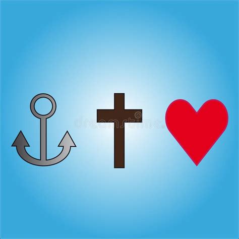 Illustration des symboles : croix, ancre marine, cœur