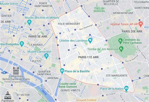 Carte de Paris avec le 11e arrondissement mis en évidence