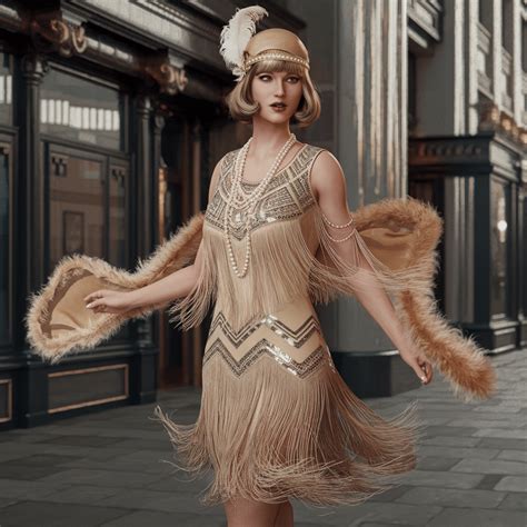 Photographie d'une femme dans le style des années 1920 portant un sautoir en perles.