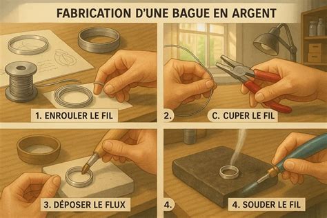 Illustration montrant les étapes d'entretien d'une bague en argent et céramique