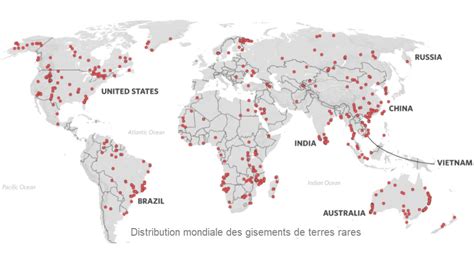 Carte du monde mettant en évidence les principaux gisements de tourmaline