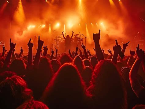 Photo d'un concert de heavy metal avec un membre du public faisant le geste Mano Cornuta