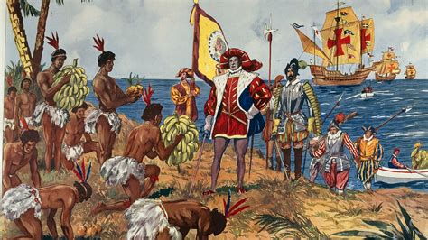 Illustration historique de la découverte d'émeraudes par les conquistadors espagnols