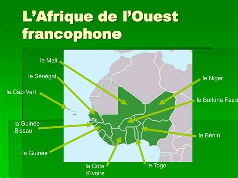 Carte de l'Afrique de l'Ouest indiquant les pays francophones.