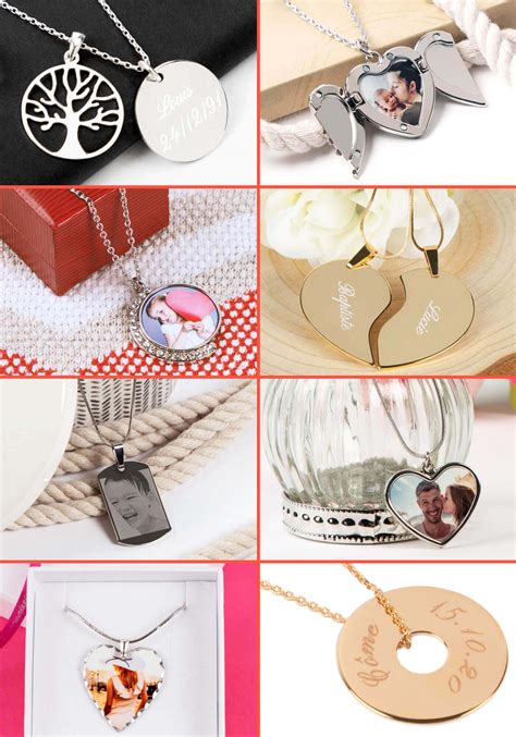 Image montrant un assortiment de bijoux personnalisés (bagues, bracelets, pendentifs) avec des gravures