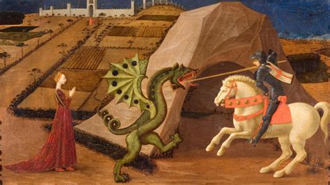Représentation artistique de Saint Georges terrassant le dragon avec son épée
