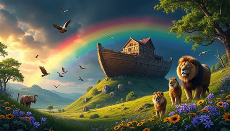 Représentation iconographique médiévale d'une colombe volant au-dessus de l'Arche de Noé, contrastant avec un corbeau au-dessus d'un charnier.