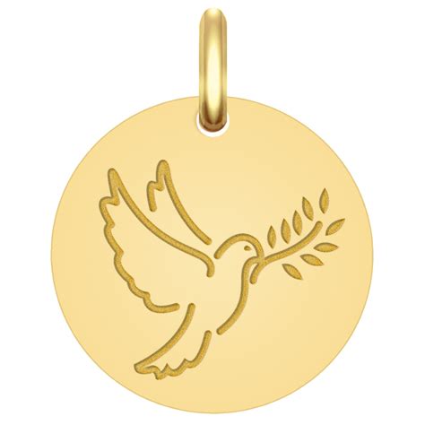 Exemple de médaille de baptême représentant une colombe avec un rameau d'olivier.