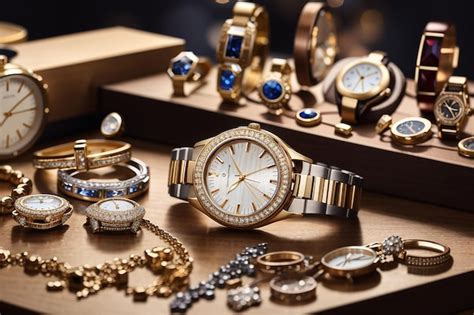 Illustration d'une sélection de bijoux et montres haut de gamme mis en avant sur un flyer.