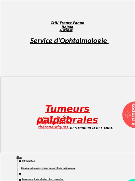 Infographie comparant l'apparence et les symptômes des tumeurs palpébrales et orbitaires.