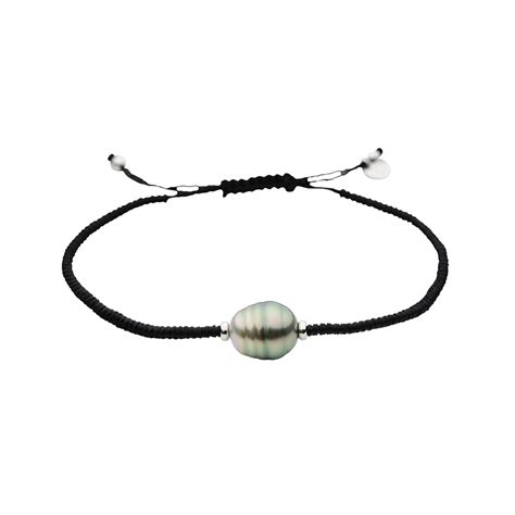 Bracelet cordon noir avec perles de Tahiti et fermoir coulissant