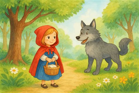 Illustration du Petit Chaperon Rouge et du Loup