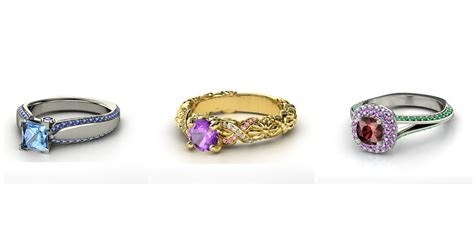 Collage de différentes bagues inspirées par les princesses Disney : Belle, Cendrillon, Blanche-Neige, etc.