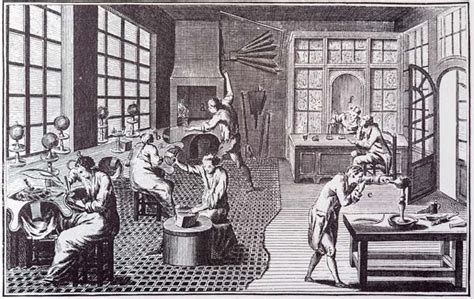 Illustration historique d'orfèvre travaillant dans son atelier, avec des outils anciens.