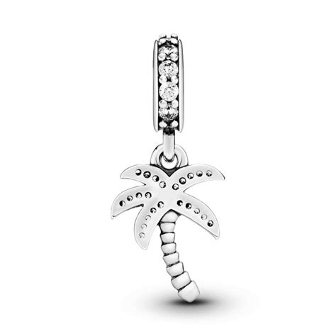 schéma détaillé du charm pandora palmier avec ses différentes parties : l'argent massif, l'opale synthétique, et les zircons