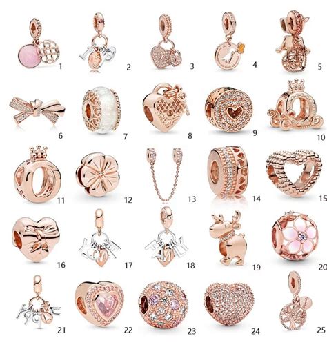 Une collection de charms Pandora Rose variés, incluant le charm 
