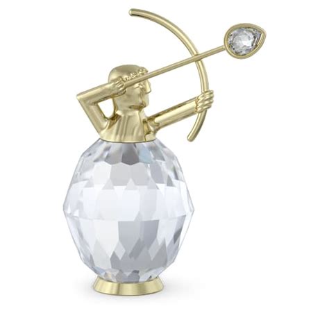Représentation détaillée de la figurine Sagittaire Swarovski, mettant en évidence les 207 facettes, l'archer avec arc et flèche, et les cristaux incrustés.